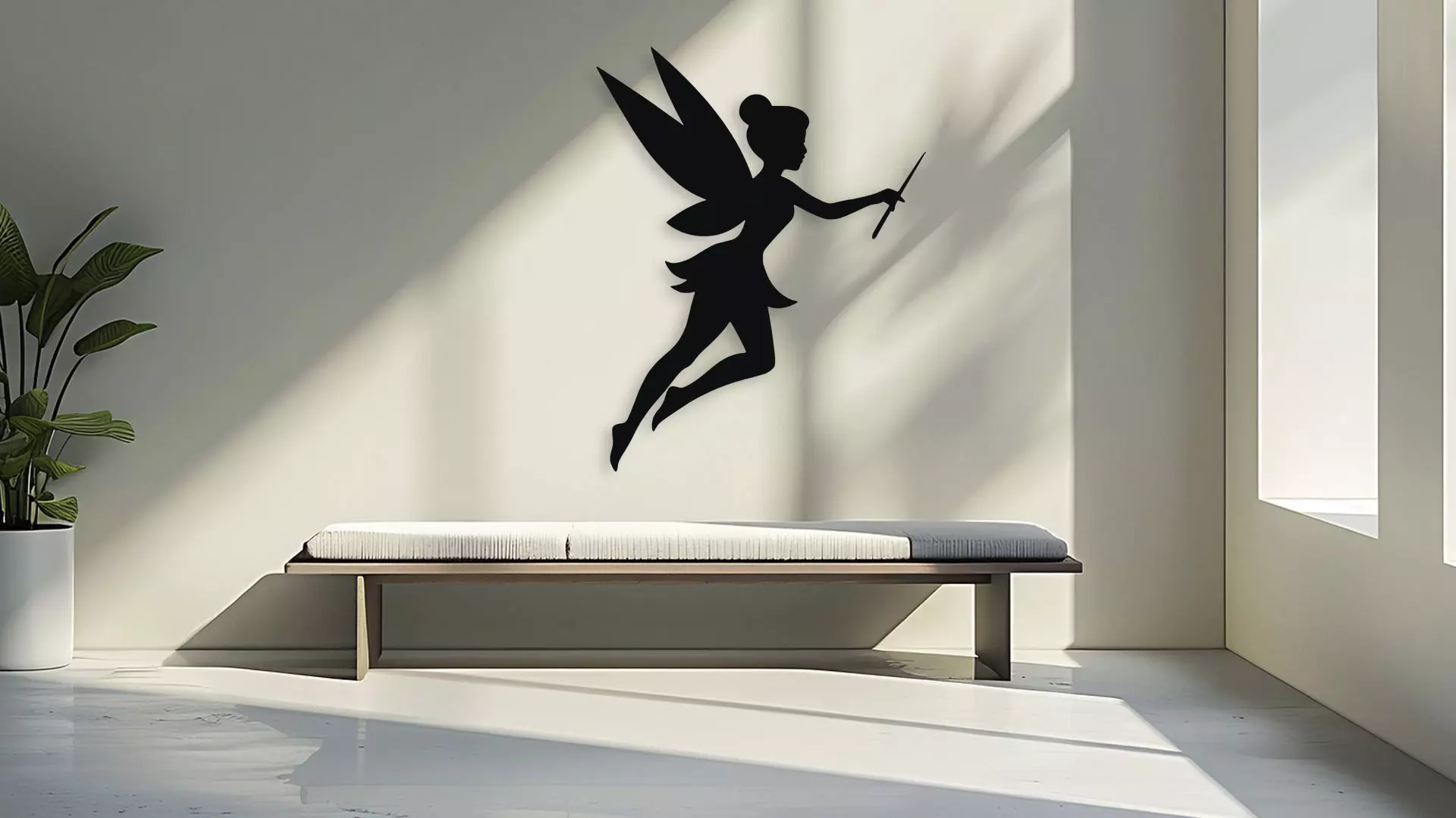 Flying Fairy with Magic Wand Silhouette 3D model_3