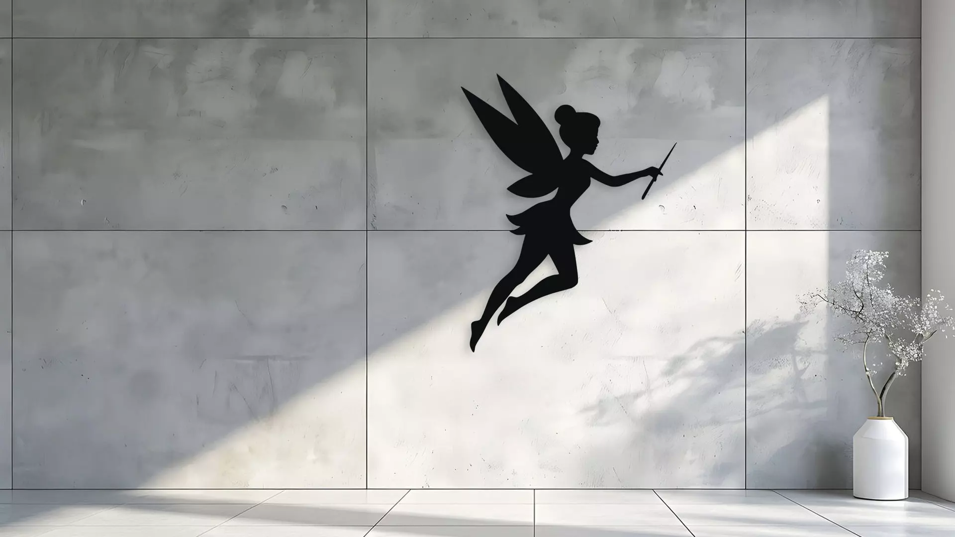 Flying Fairy with Magic Wand Silhouette 3D model_1