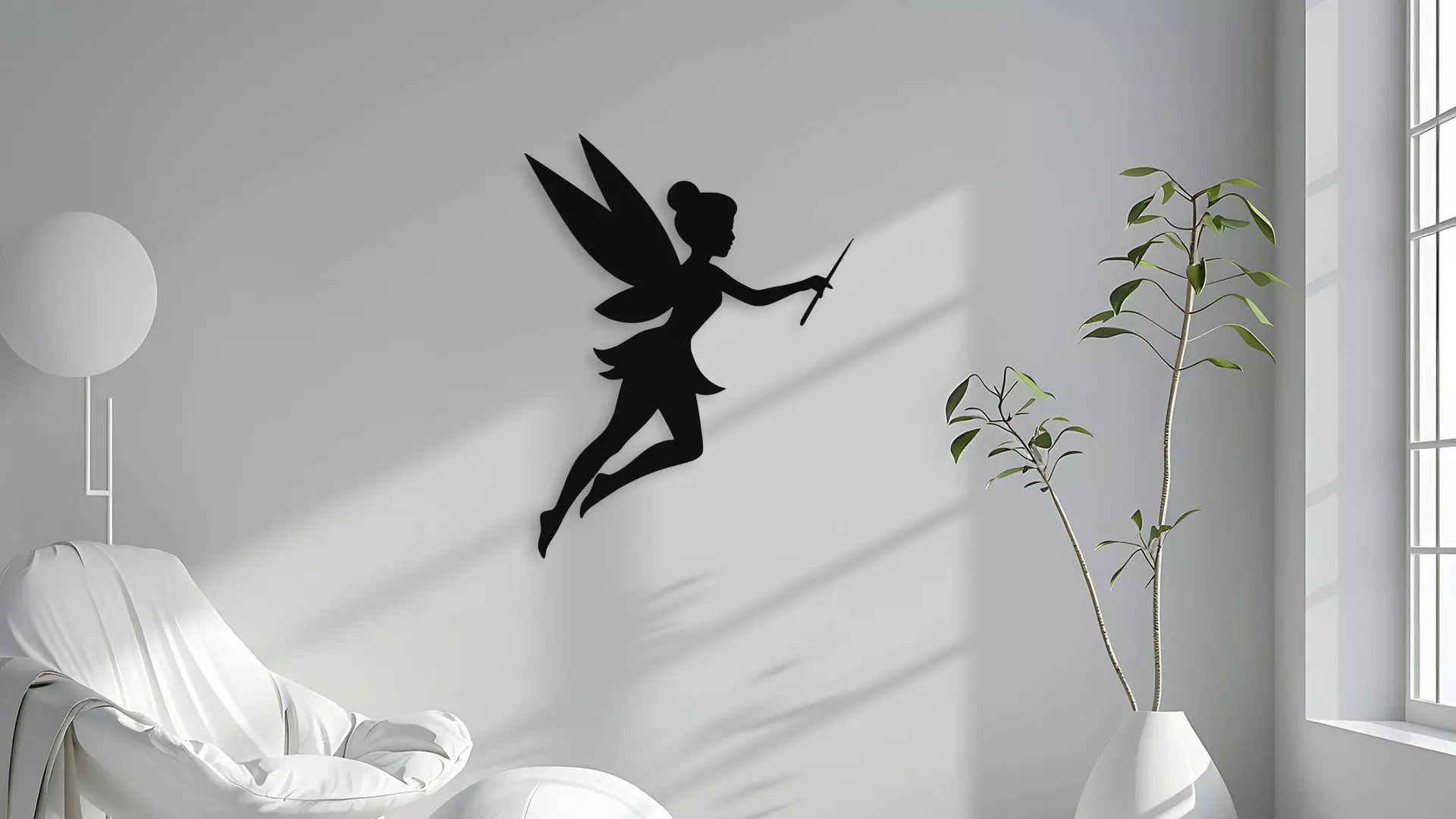 Flying Fairy with Magic Wand Silhouette 3D model_4