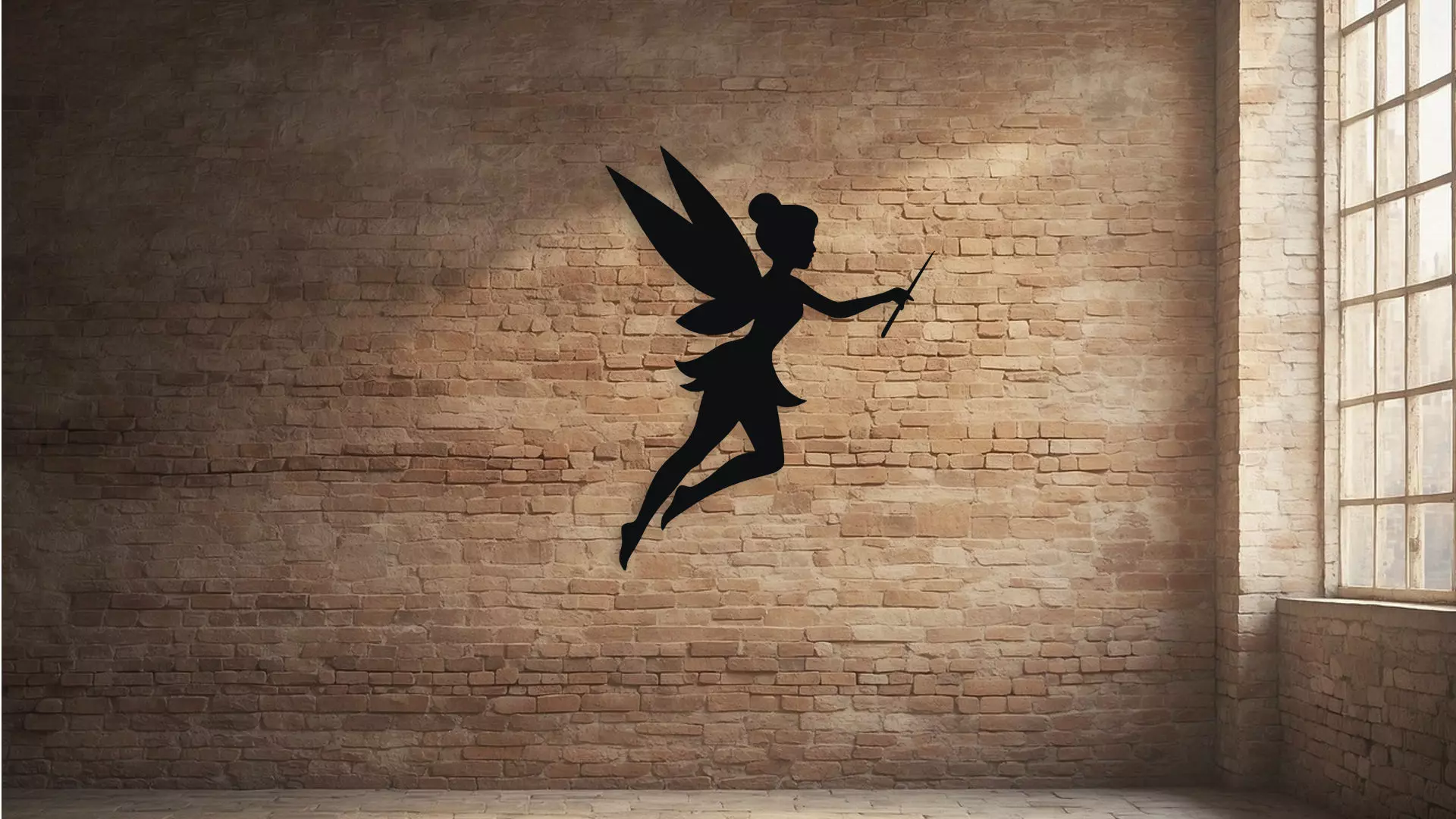 Flying Fairy with Magic Wand Silhouette 3D model_2