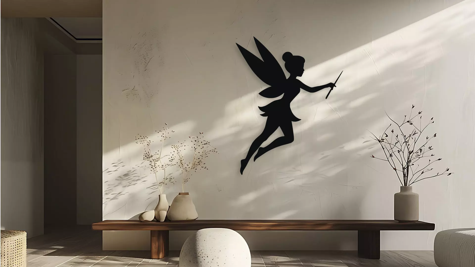 Flying Fairy with Magic Wand Silhouette 3D model_0
