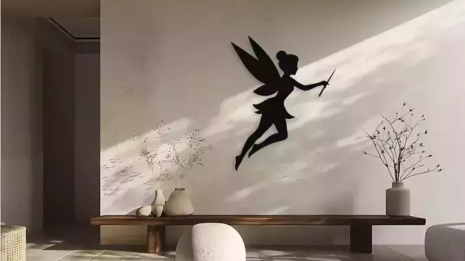 Flying Fairy with Magic Wand Silhouette