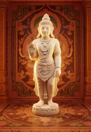 Serene Standing Buddha Statue Ornate 3D Model