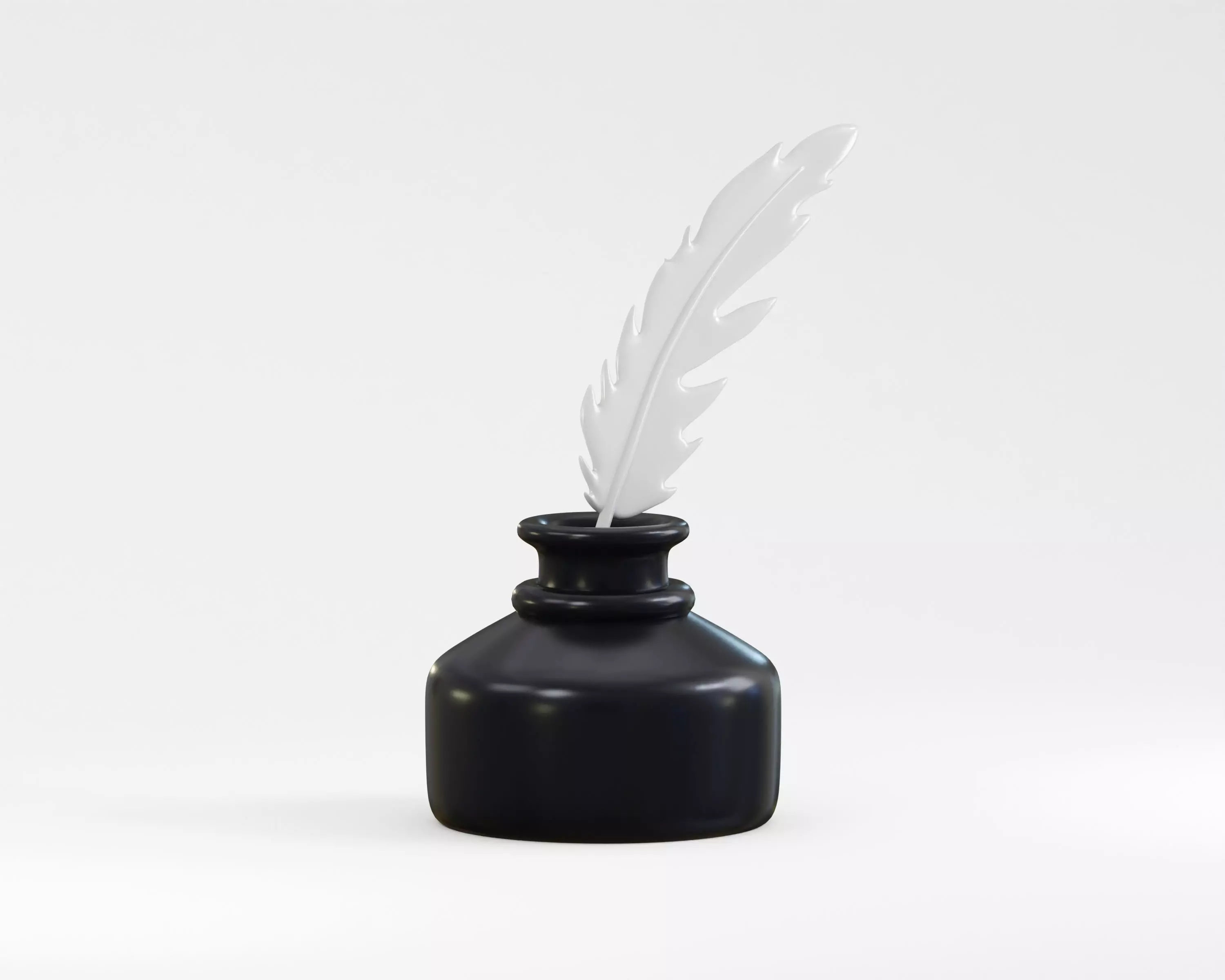Quill Pen with Inkwell Low-poly 3D model_0