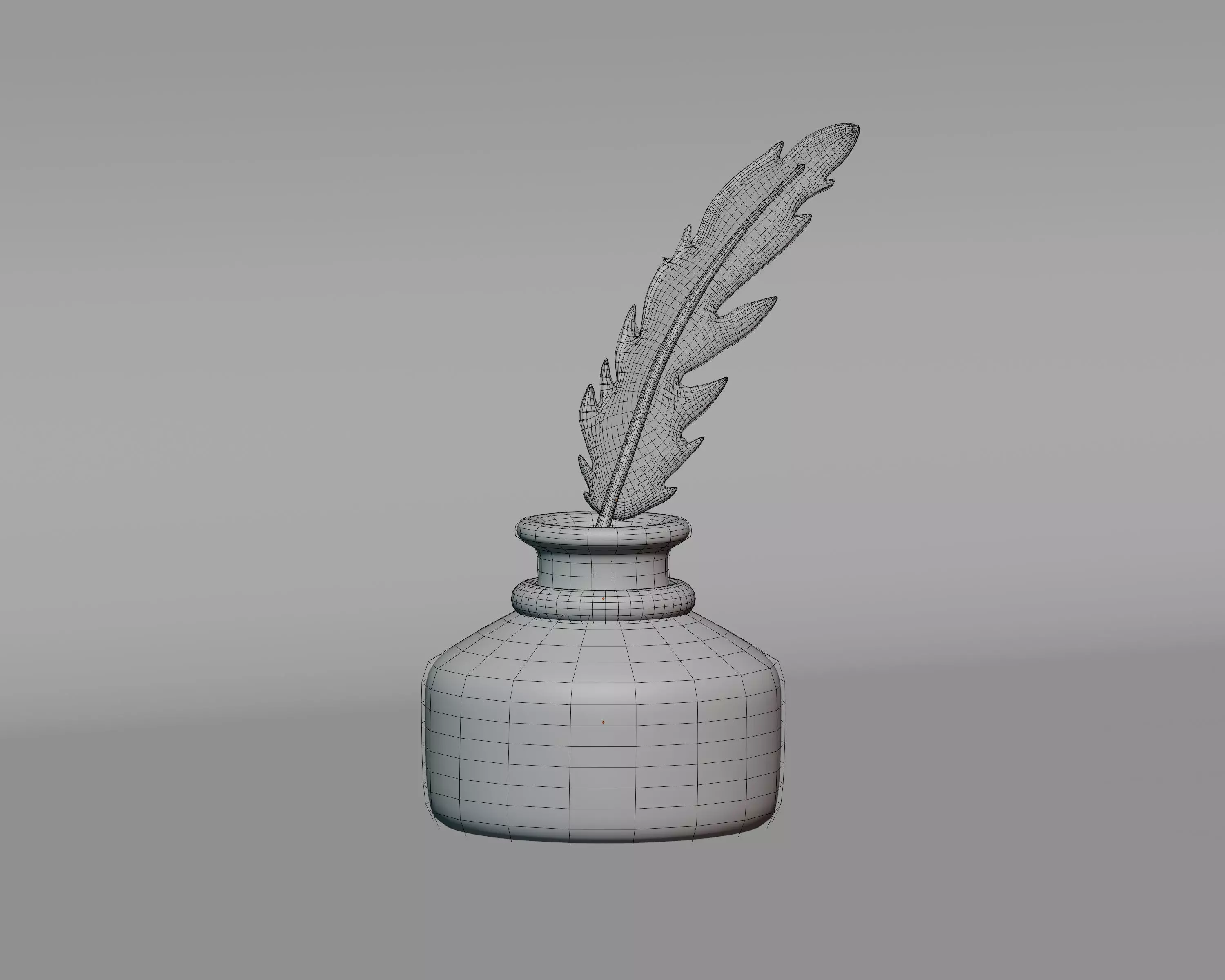 Quill Pen with Inkwell Low-poly 3D model_3