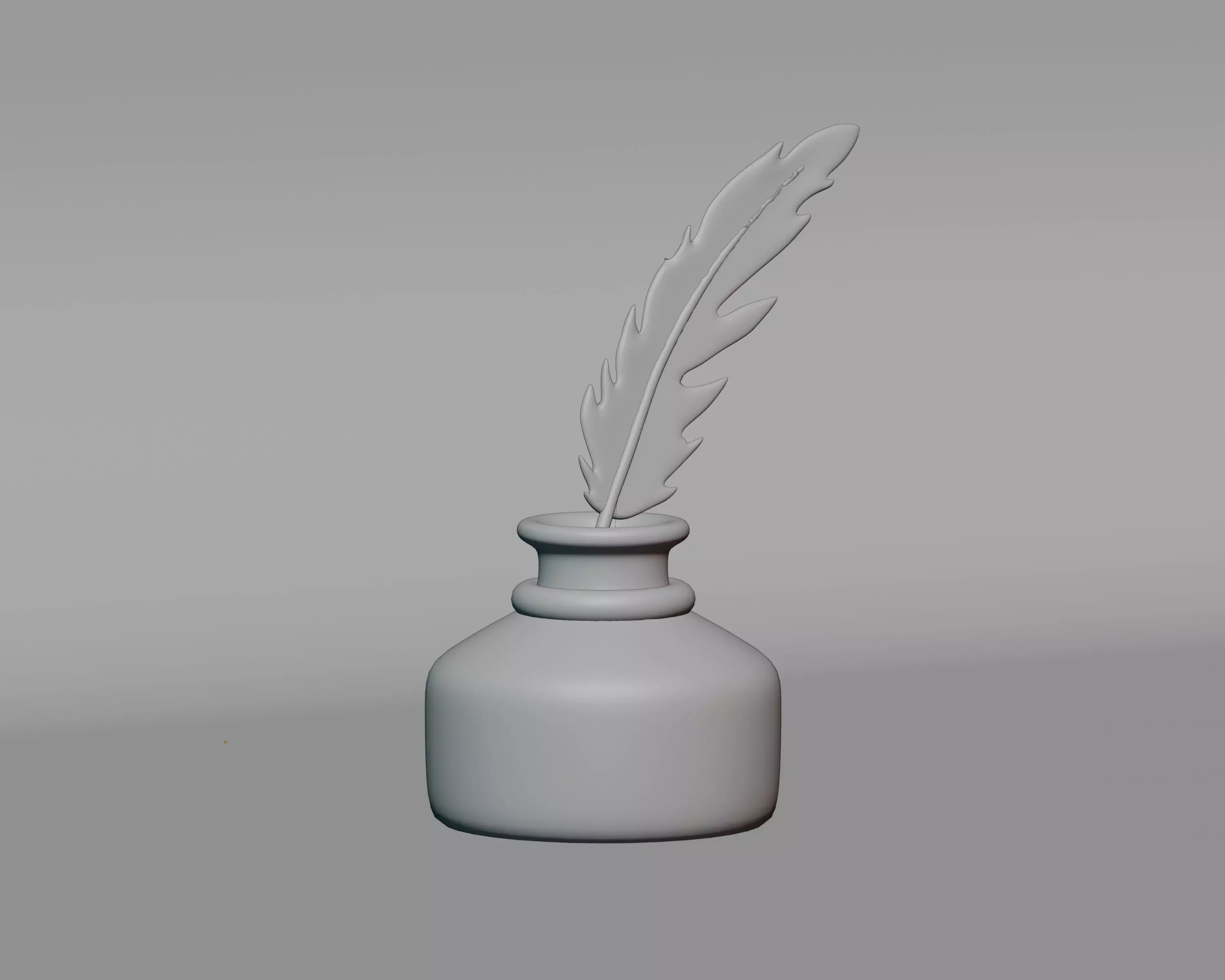 Quill Pen with Inkwell Low-poly 3D model_1