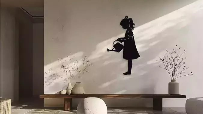 Girl with Watering Can Wall Decor Art