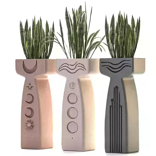 Concrete Pot Plant Set 03