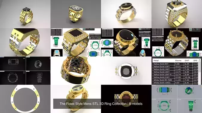 The Rolex Style Mens STL 3D Ring Collection