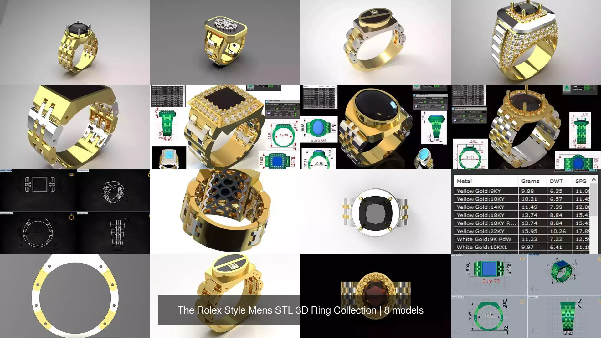 The Rolex Style Mens STL 3D Ring Collection 3D Model Pack