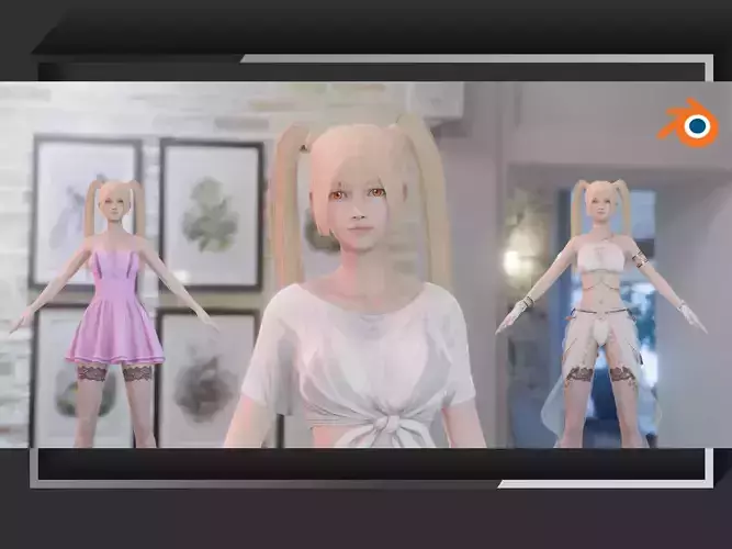 Cute Girl Jiya Game Ready PBR Facial Rigged Blender Unreal Unity