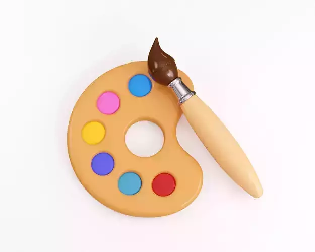 Cartoon Art palette with brushes and paints