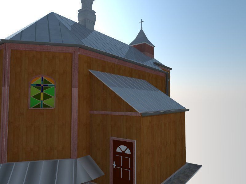 Church wooden Low-poly 3D model_4