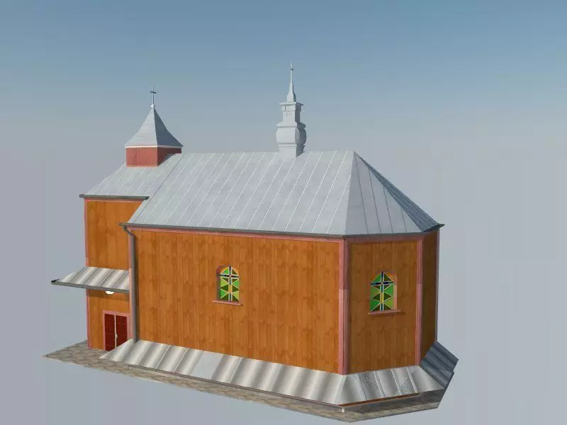 Church wooden Low-poly 3D model_0
