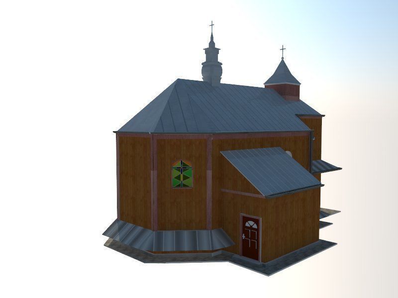 Church wooden Low-poly 3D model_6