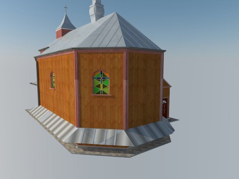 Church wooden Low-poly 3D model_5