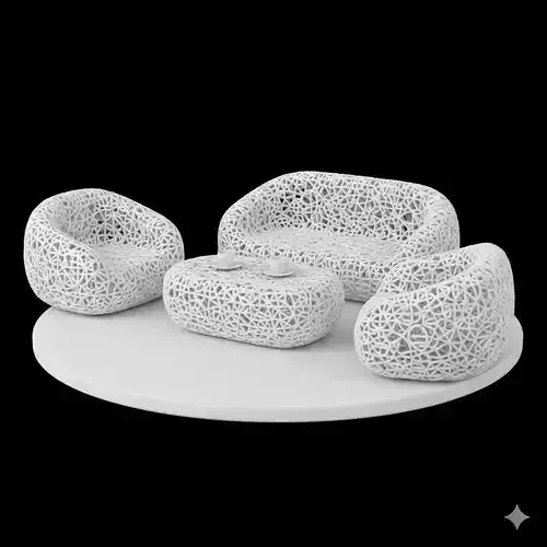 Cozy Sofa Set Coffee Cups Small Podium 3D