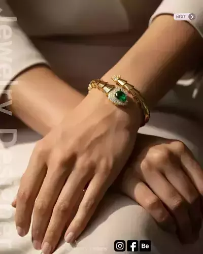 Serpent  Inspired Emerald Gold Bangle