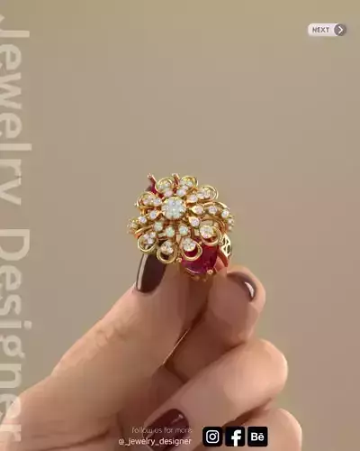 Ruby and Diamond Floral Filigree Ring