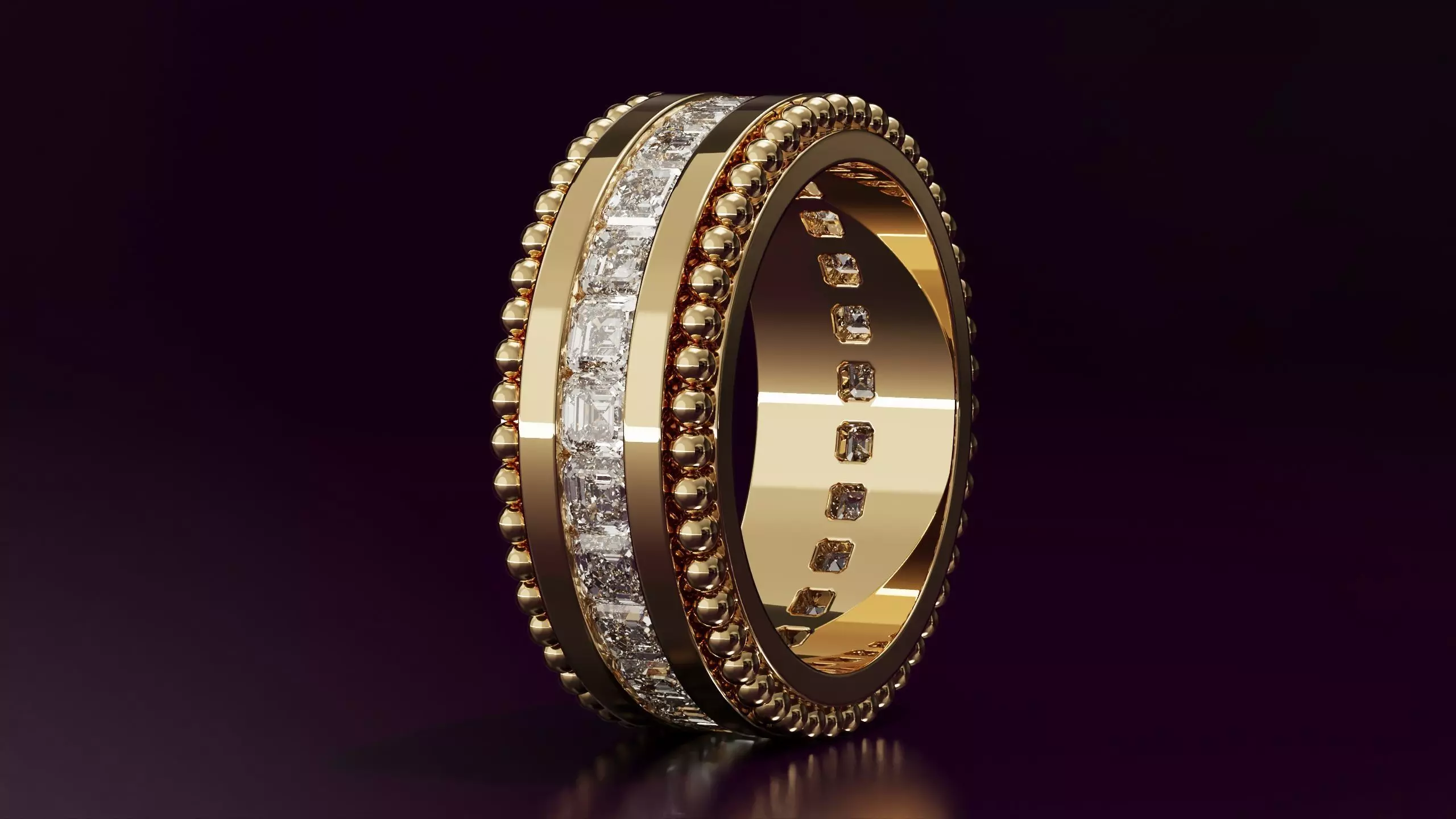 Channel Set Emerald Square eternity ring w bead N04 295CT EU54 3D print model
