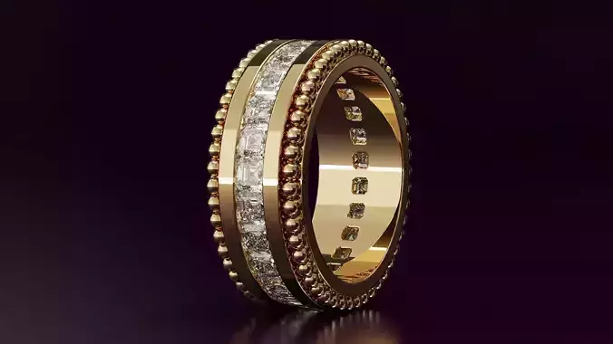 Channel Set Emerald Square eternity ring w bead N04 295CT EU54