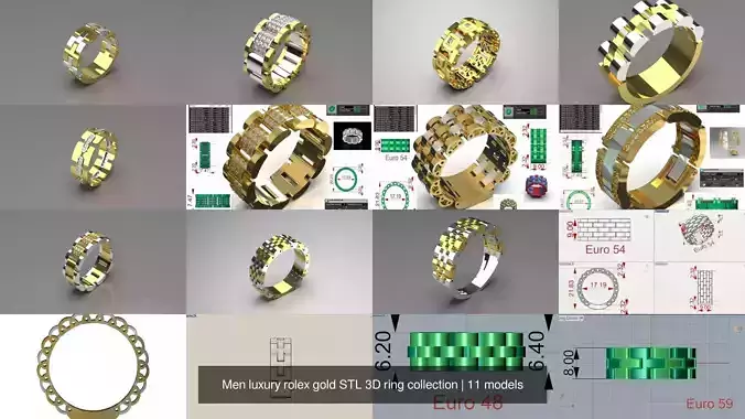 Men luxury rolex gold STL 3D ring collection