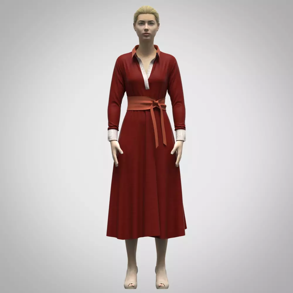 3d model womens long dress 3d clothing Rigged Model Low-poly 3D model