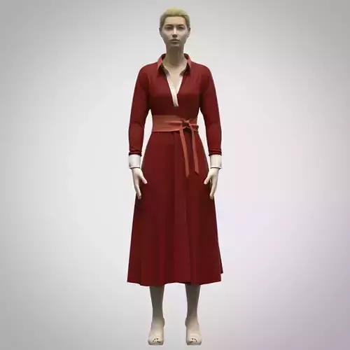 3d model womens long dress 3d clothing Rigged Model