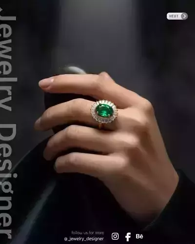Emerald Sunburst Diamond Ring