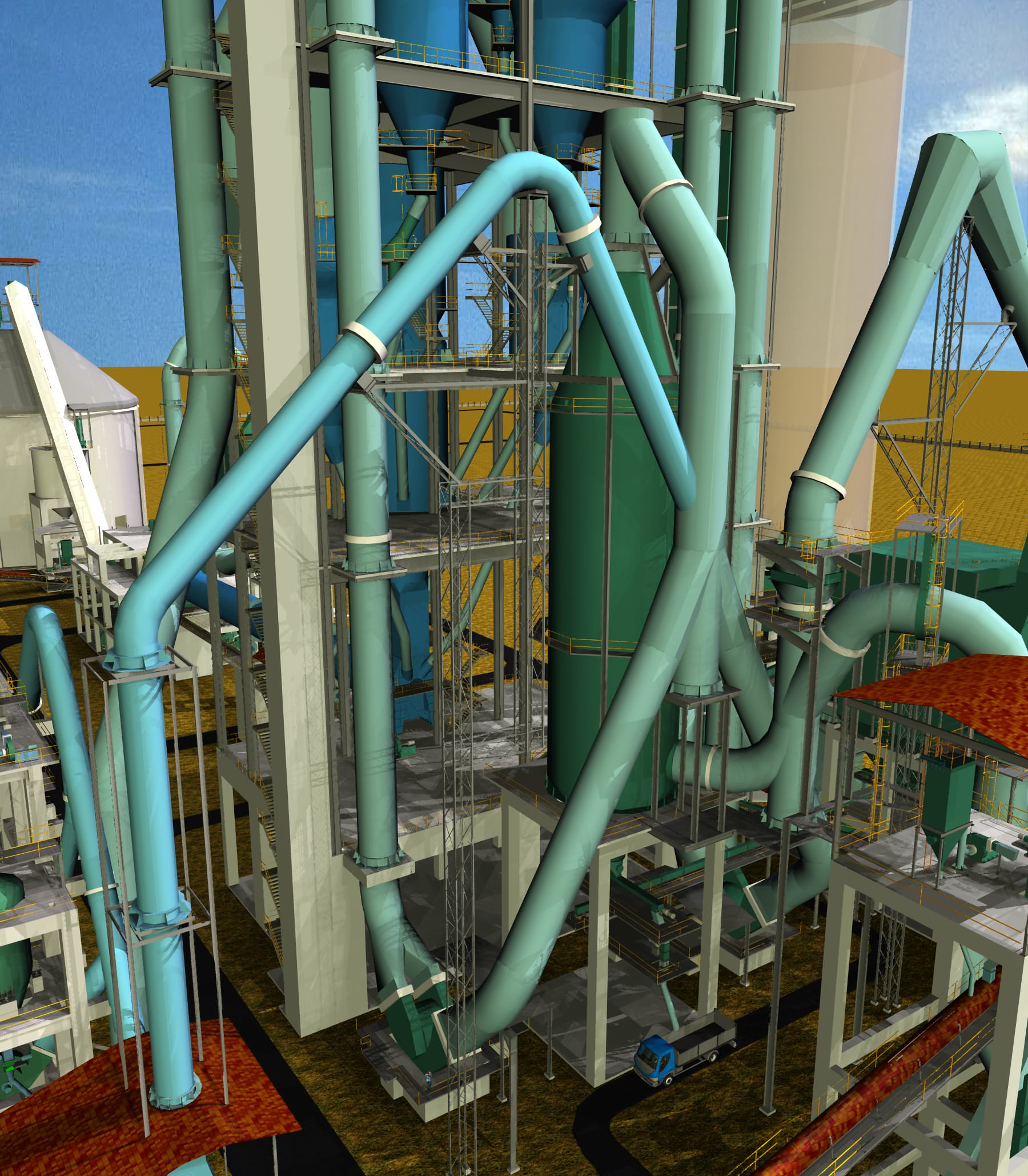 Cyclone Preheater Cement Plant Free 3D model_3