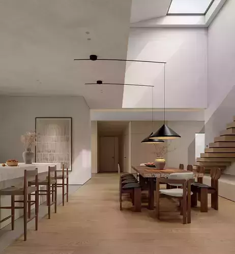 Modern villa living room dining room interior scenes 