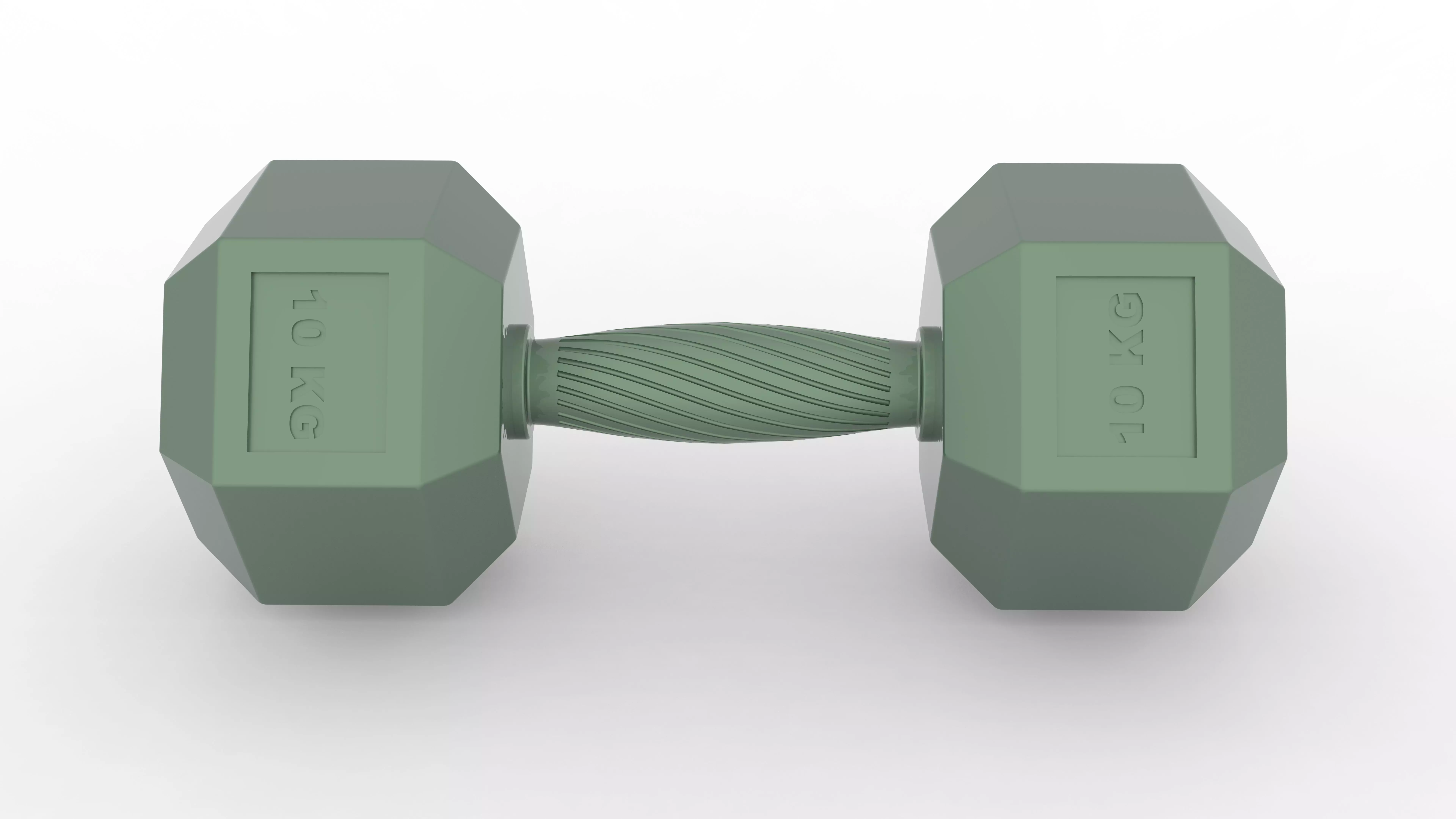 Hexagonal 10kg dumbbell with ergonomic knurled grip 3D model
