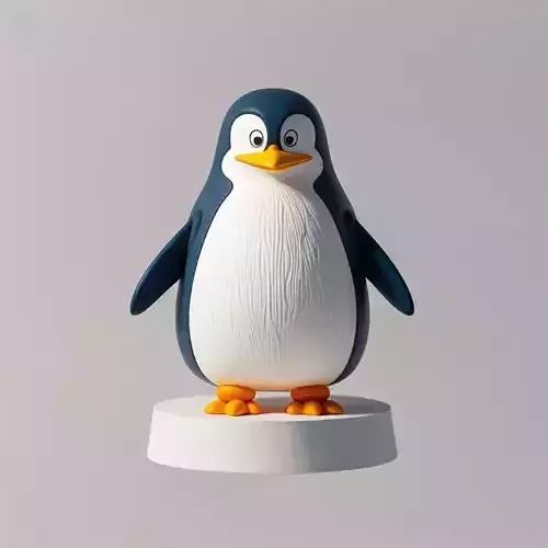 2894  Smiling Penguin Color 3D Model on Pedestal  pug