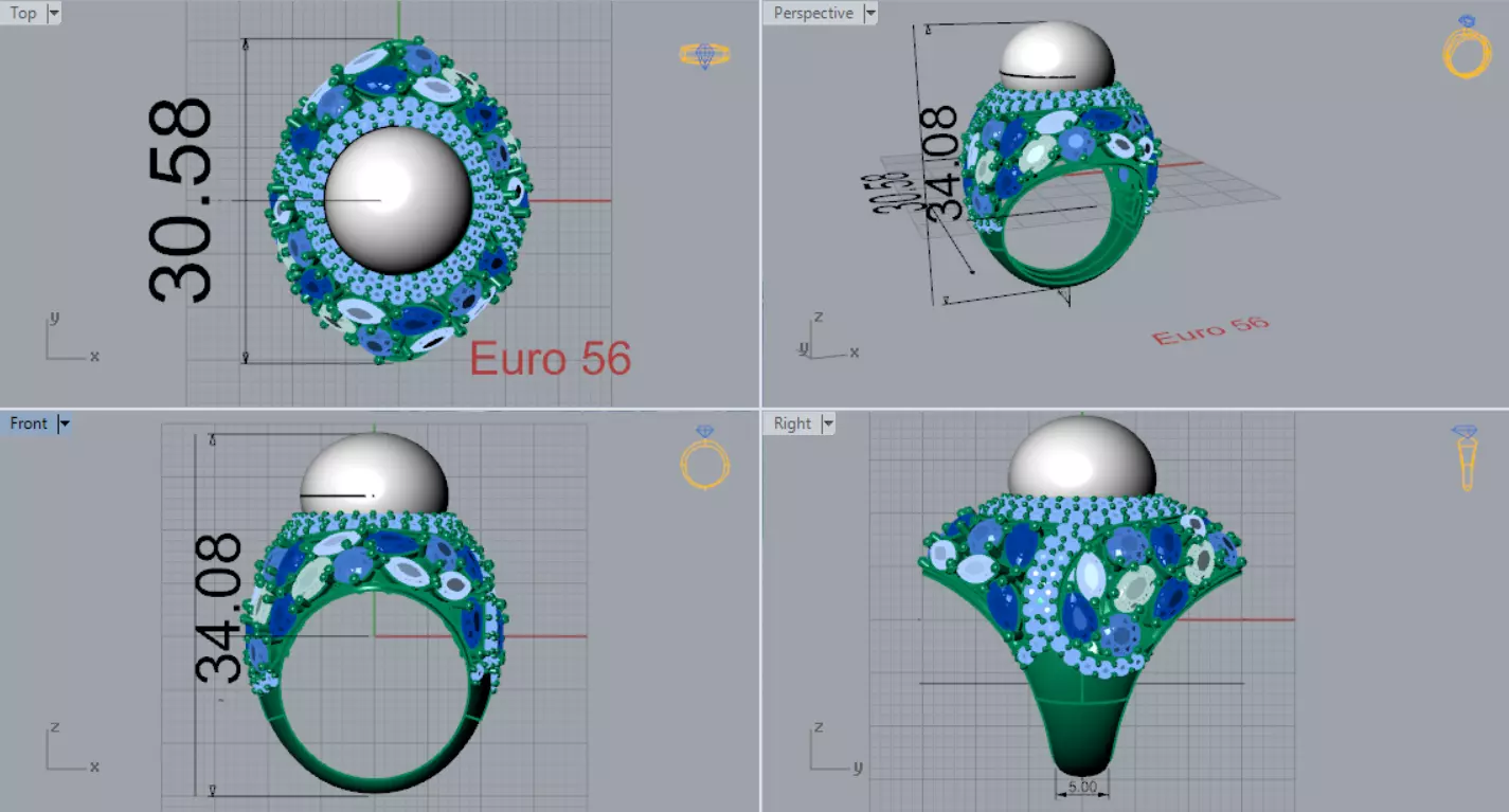 The Sapphire and Diamond Dome stl 3d Ring model pr0005 3D print model_5