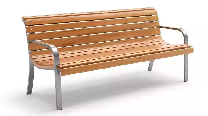 Modern Wooden Park Bench 3D Model Outdoor Furniture