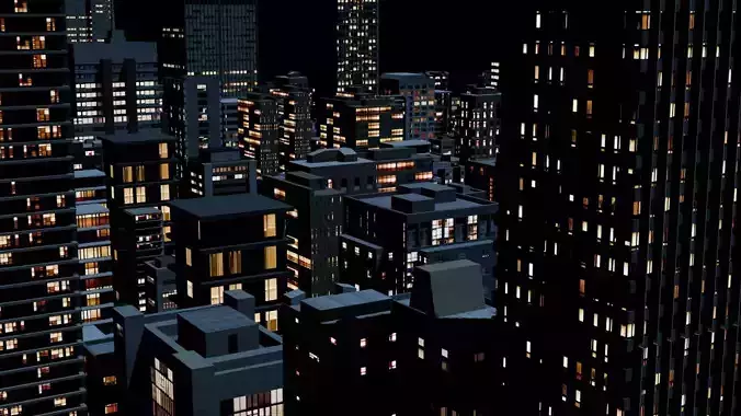 City Downtown Skyscraper Street 07 - NIGHT Low-poly 3D model 4