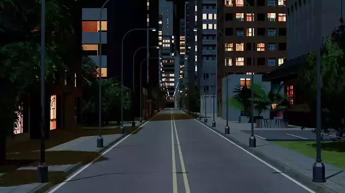 City Downtown Skyscraper Street 07 - NIGHT Low-poly 3D model 5