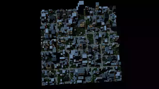 City Downtown Skyscraper Street 07 - NIGHT Low-poly 3D model 2
