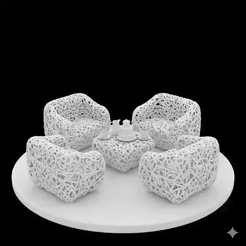 Cozy Sofa Set Mugs Podium Living Room 3D