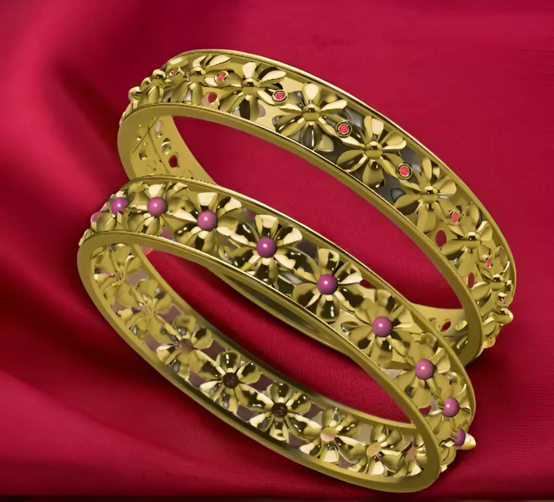 Floral Filigree Gold Bangle Set 3D print model