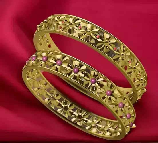 Floral Filigree Gold Bangle Set 