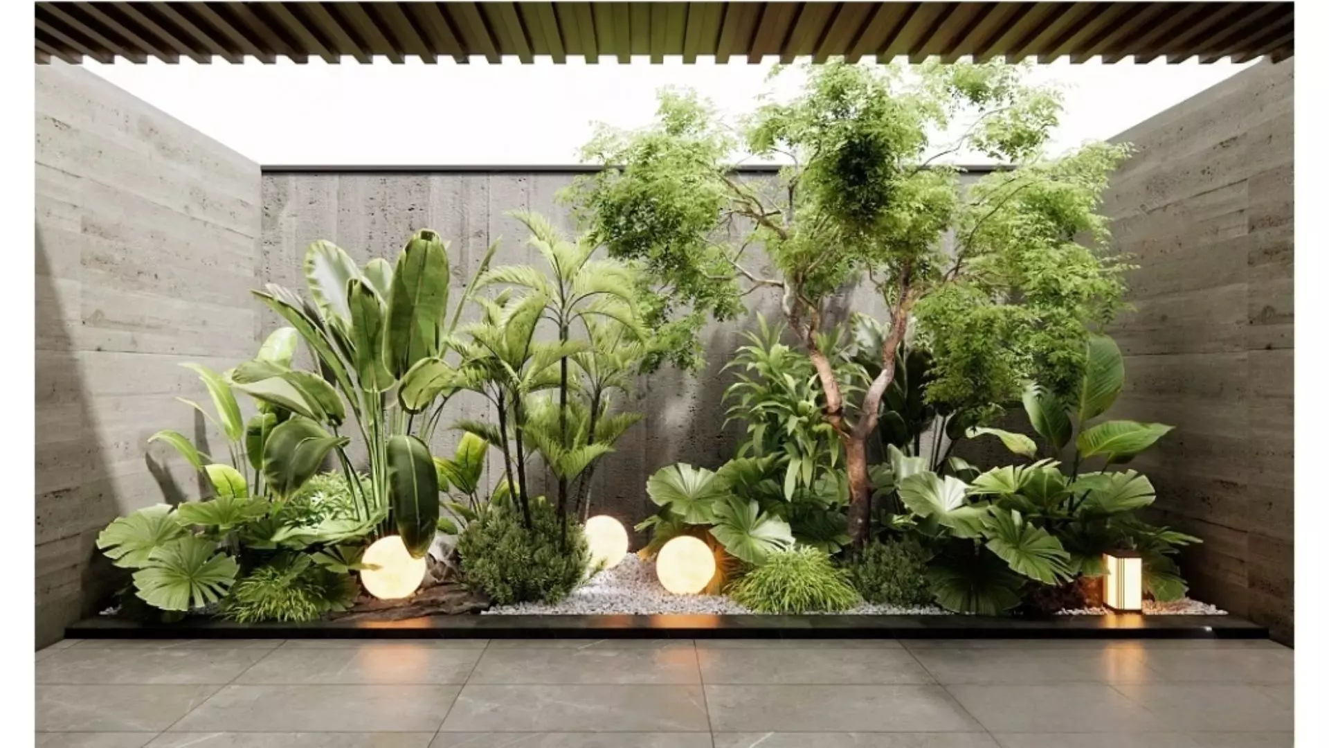 Modern industrial style courtyard Low-poly 3D model_0