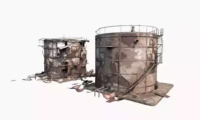 Destroyed  Industrial Oil Tank Duo