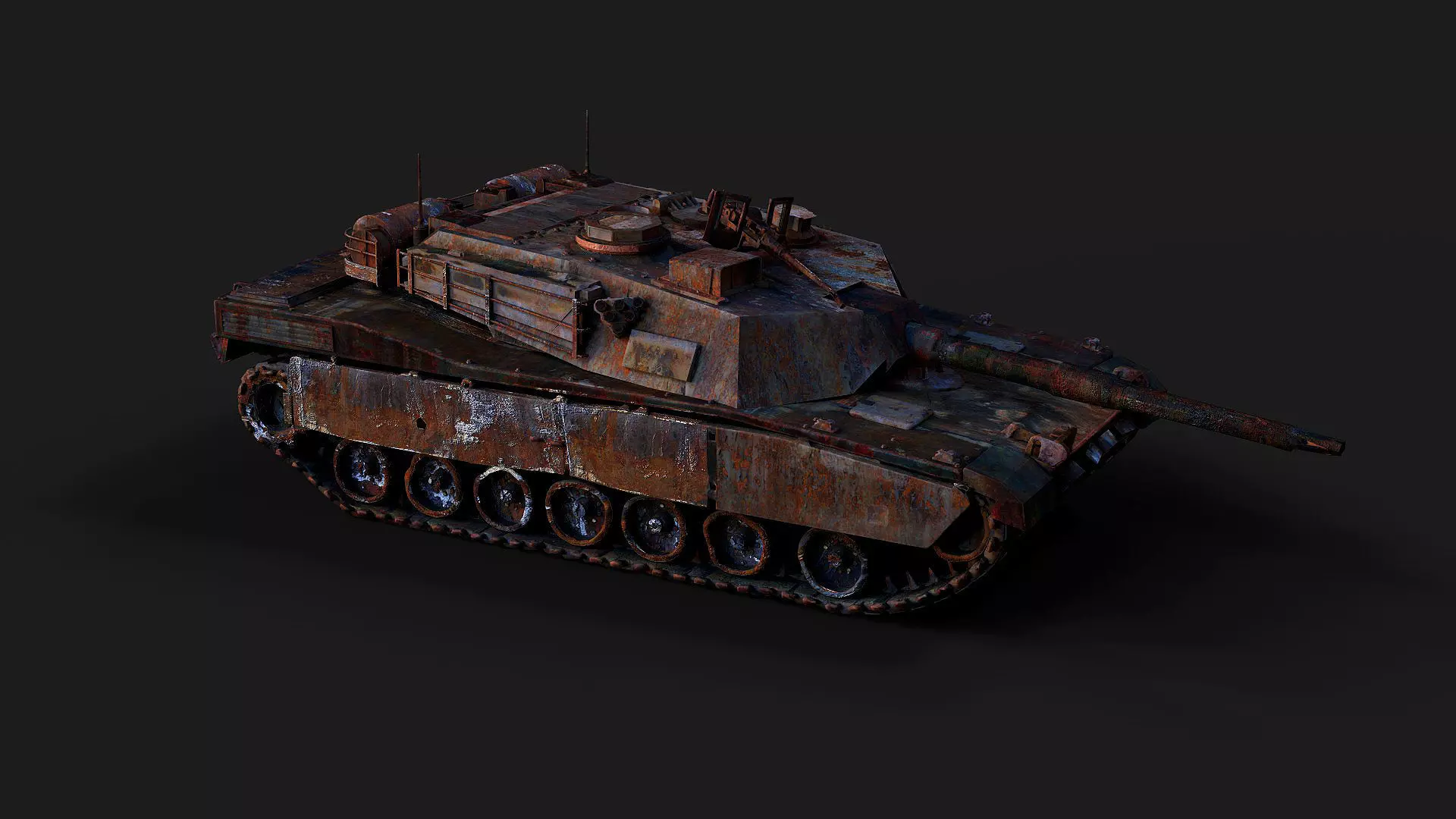 war destroyed tank abrams burned wreck model Low-poly 3D model