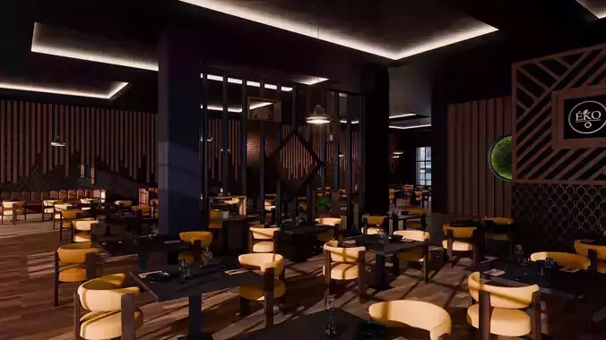 Modern Elegant Restaurant Interior - Blender Scene