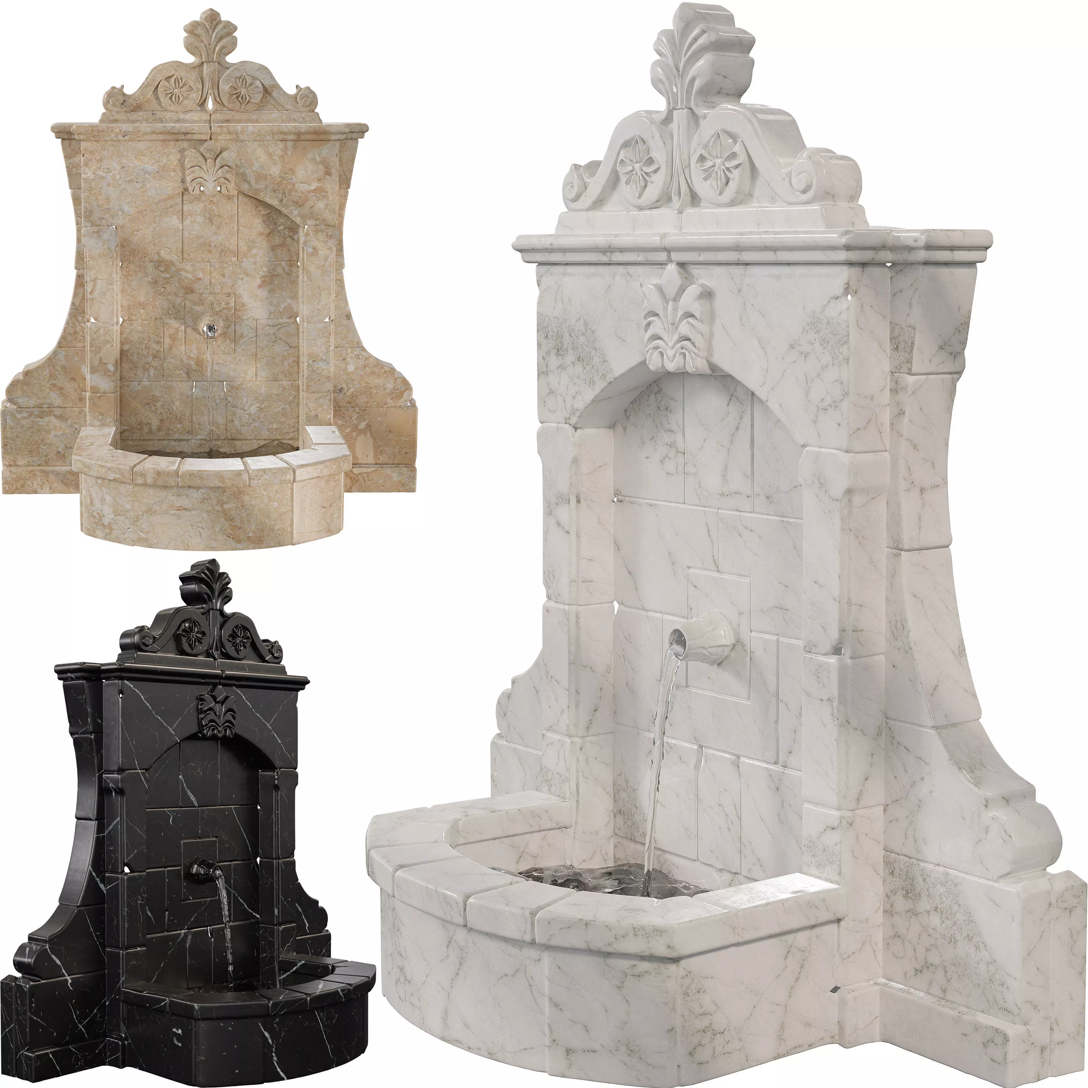 Vintage Stone Wall Fountain Classical Relief Low-poly 3D model_4