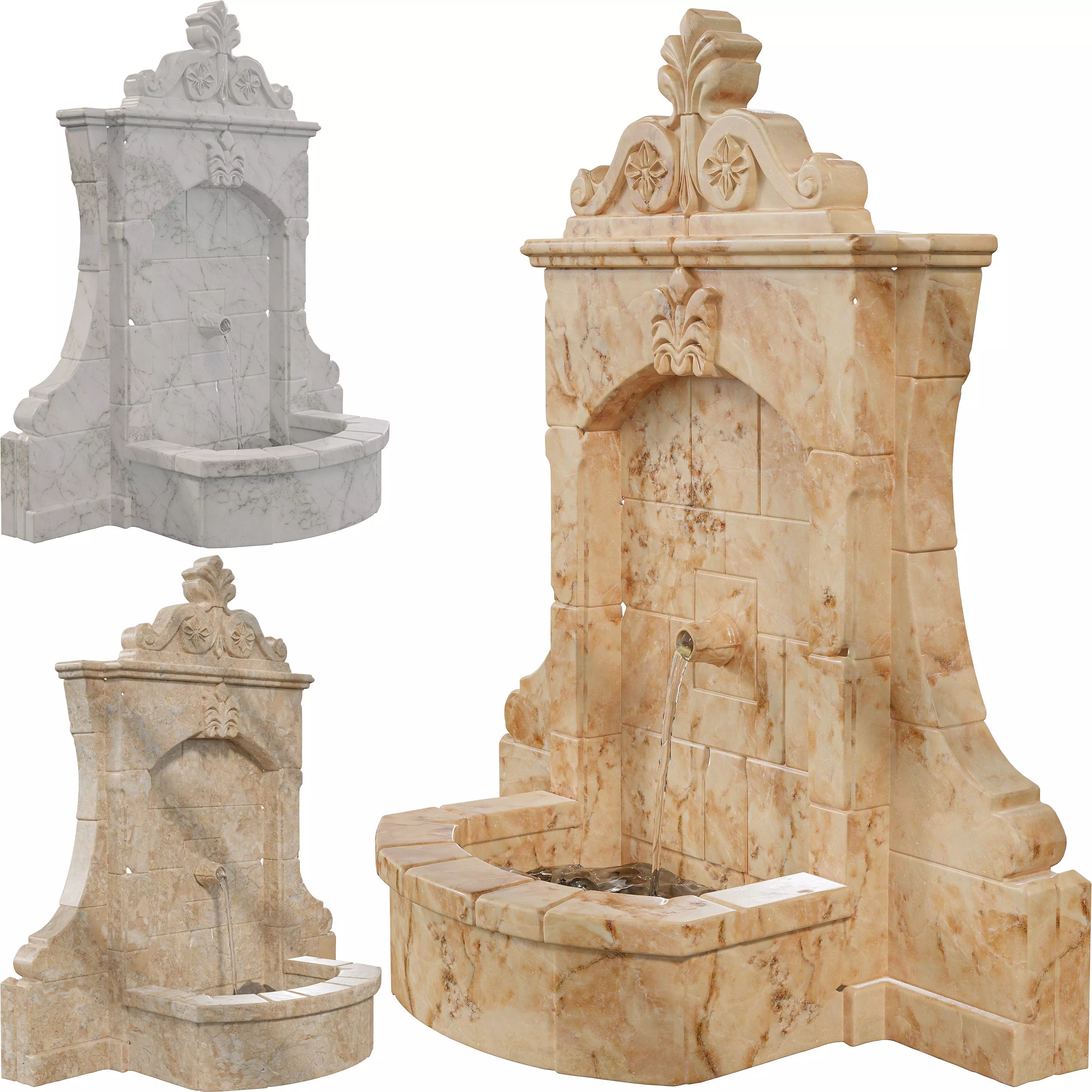 Vintage Stone Wall Fountain Classical Relief Low-poly 3D model_5