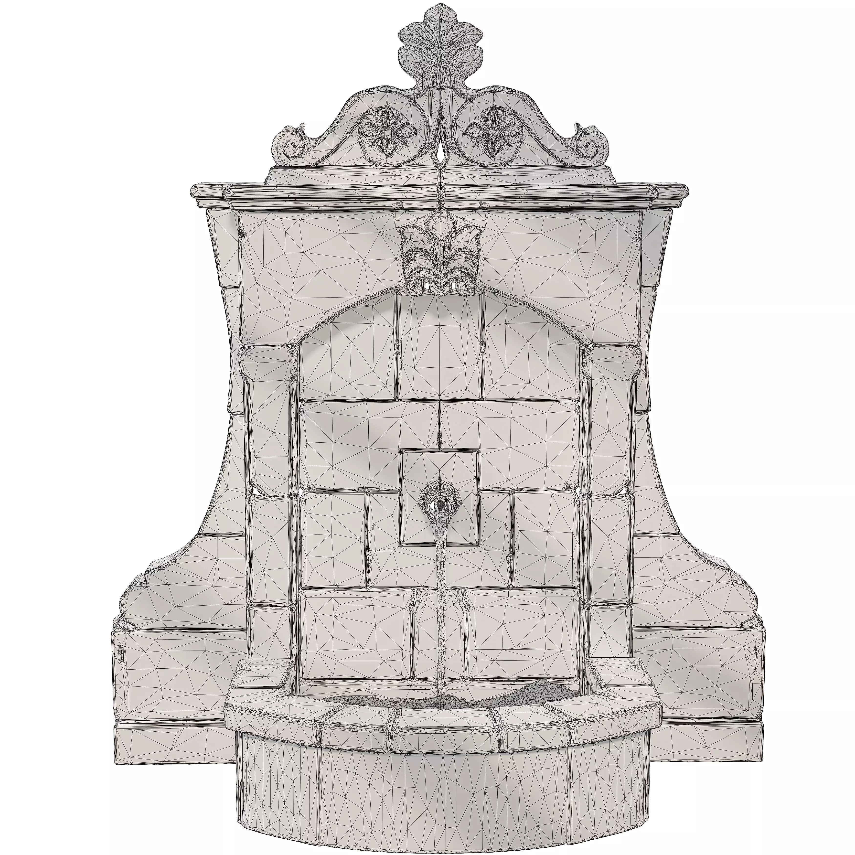 Vintage Stone Wall Fountain Classical Relief Low-poly 3D model_8