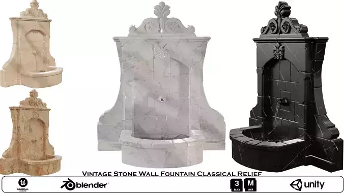 Vintage Stone Wall Fountain Classical Relief