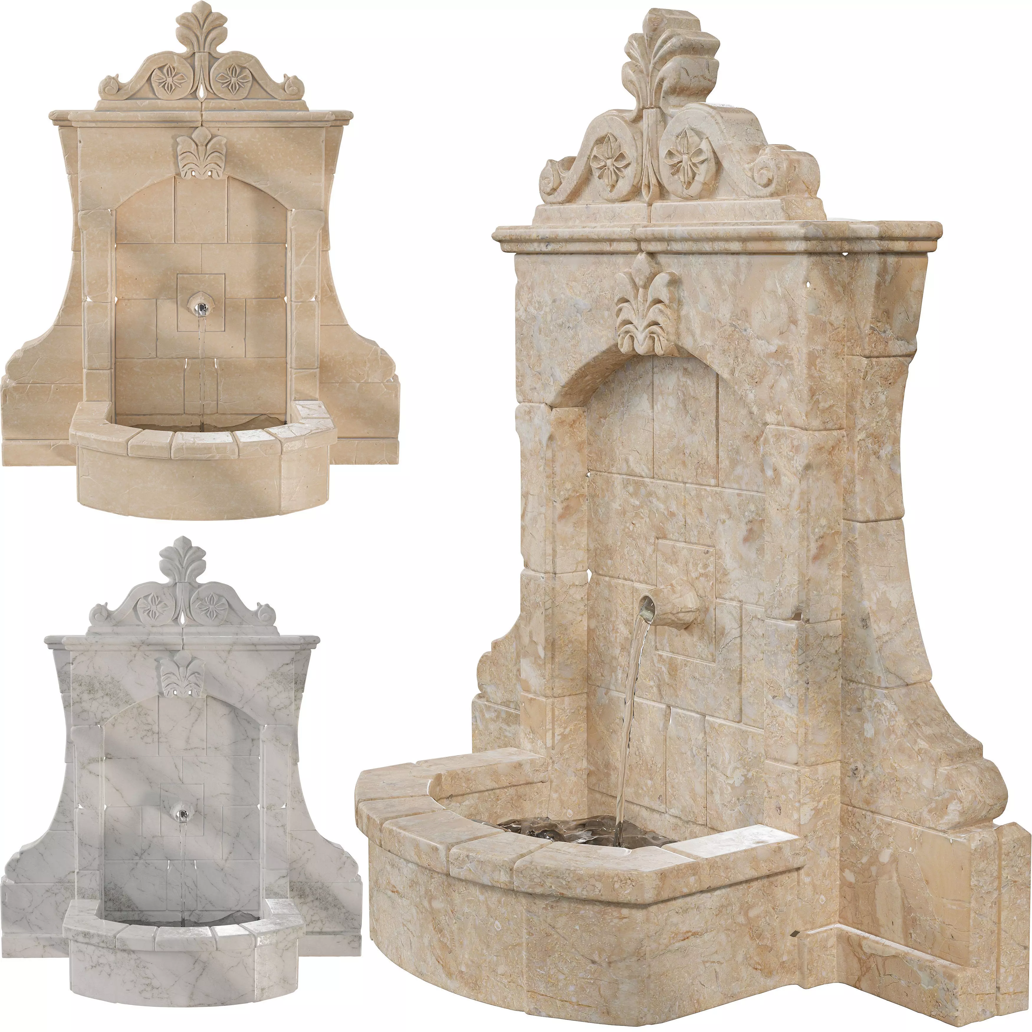 Vintage Stone Wall Fountain Classical Relief Low-poly 3D model_3
